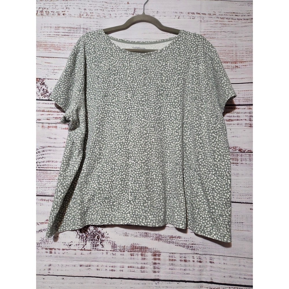 Croft & Barrow Classic Tee Womens 2X Sage Green White Abstract Dot Print Top